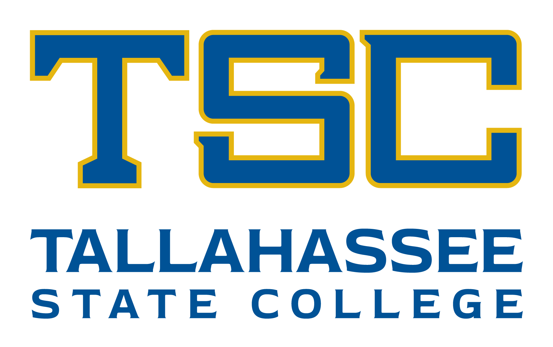 TSC Tallahassee State College logo in blue and yellow